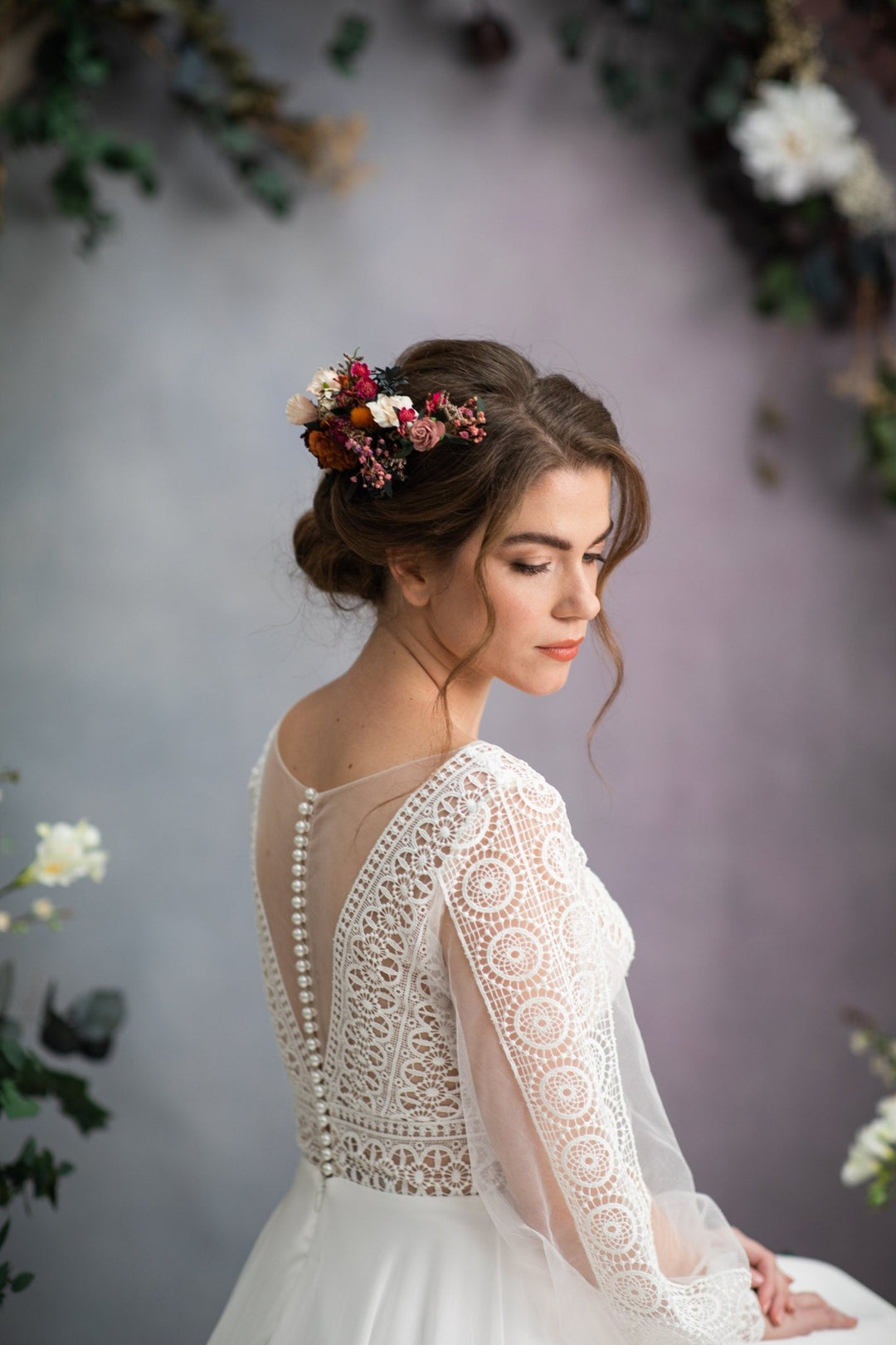 Autumn Flower Hair Comb: Burgundy Magenta Wedding Hair Accessory – handmade floral hair accessory by magaela