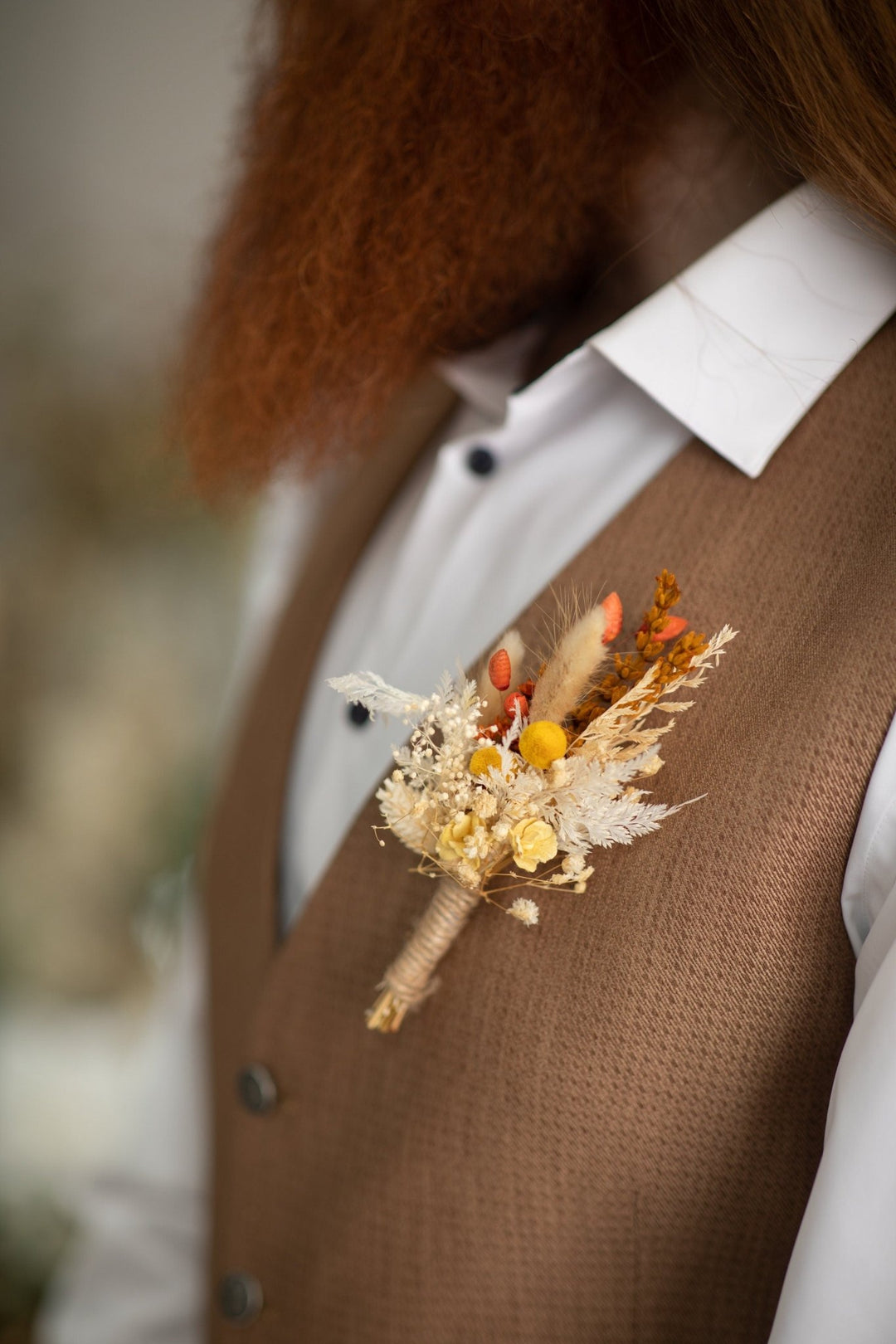 Fall Wedding Dried Flower Boutonniere: Orange & Yellow Groom Corsage – handmade floral hair accessory by magaela