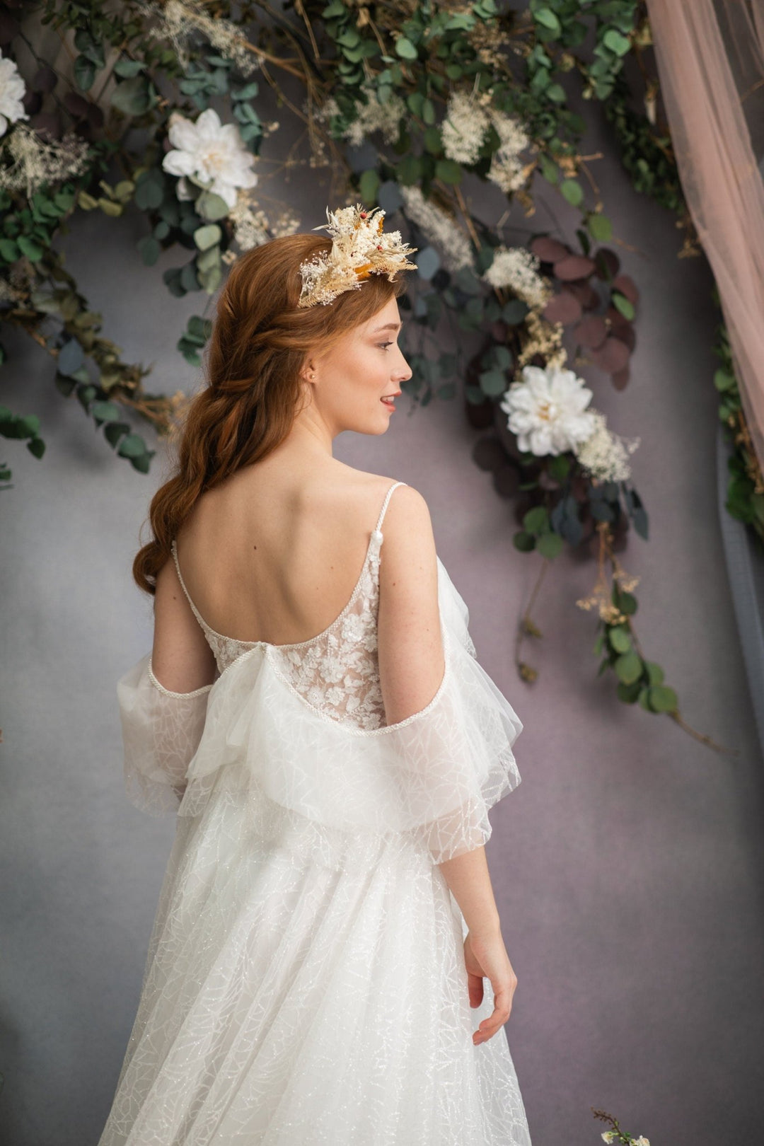 Large Boho Dried Flower Wedding Crown: Burnt Orange & Ivory – handmade floral hair accessory by magaela