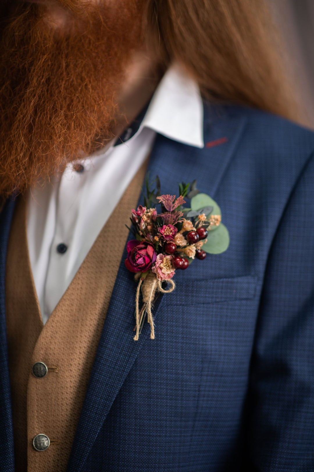 Burgundy Flower Boutonniere: Autumn Wedding Groom Buttonhole – handmade floral hair accessory by magaela