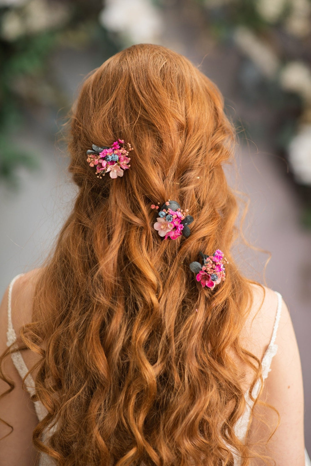 Magenta Flower Hair Comb & Pins: Bridal Hair Accessories – handmade floral hair accessory by magaela