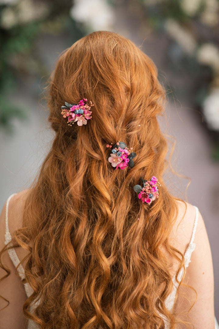 Magenta Flower Hair Comb & Pins: Bridal Hair Accessories – handmade floral hair accessory by magaela