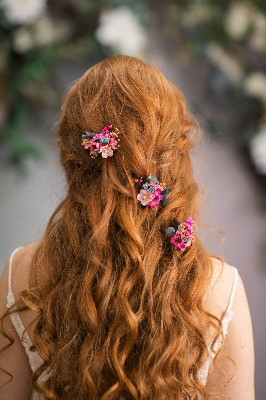 Magenta Flower Hair Comb & Pins: Bridal Hair Accessories – handmade floral hair accessory by magaela