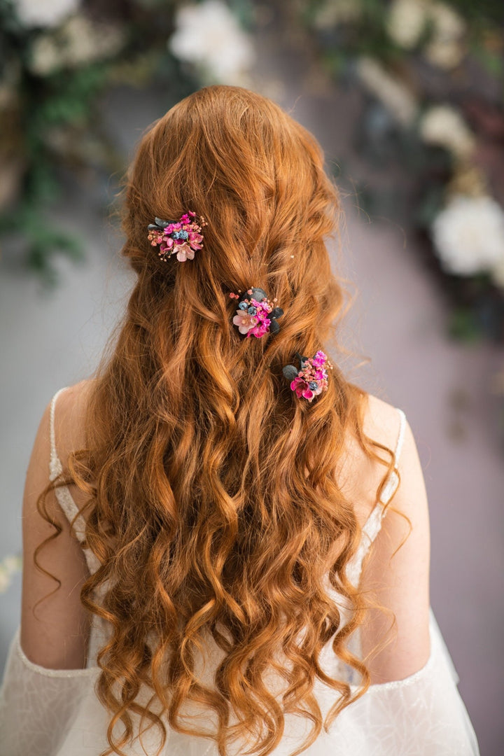 Magenta Flower Hair Comb & Pins: Bridal Hair Accessories – handmade floral hair accessory by magaela