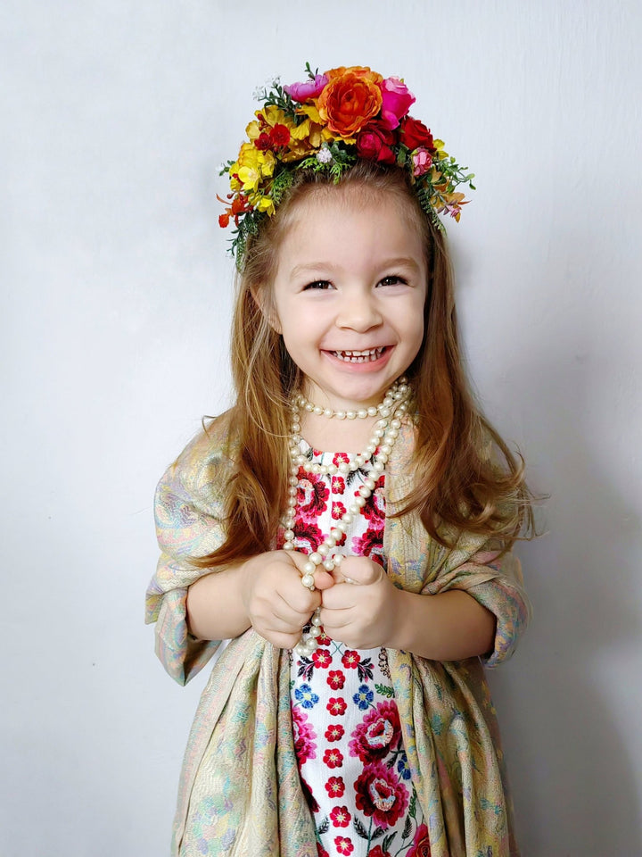 Kids Fuchsia Flower Headband: Frida Hair Crown, Colorful Wedding, Halloween – handmade floral hair accessory by magaela