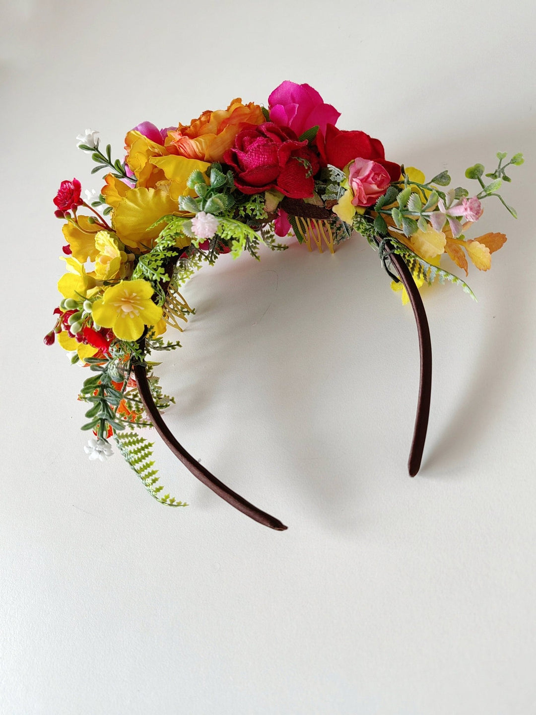 Kids Fuchsia Flower Headband: Frida Hair Crown, Colorful Wedding, Halloween – handmade floral hair accessory by magaela