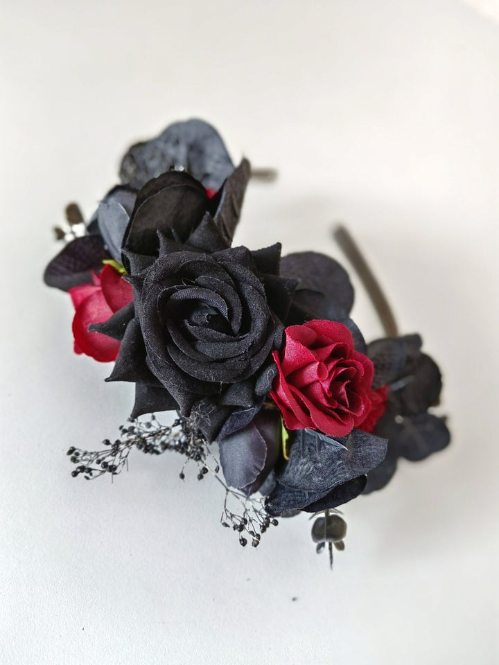 Frida Inspired Flower Headband - Gothic Wedding Bridal Crown – handmade floral hair accessory by magaela