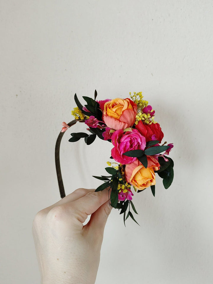 Frida Flower Headband: Pink, Red, Orange - Halloween Costume – handmade floral hair accessory by magaela