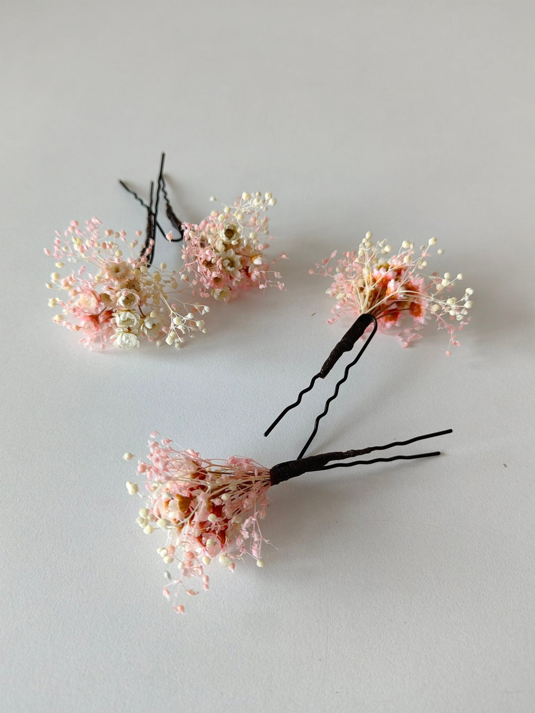 Handmade Blush Wedding Flower Hair Pins: Ivory Baby's Breath Headpiece – handmade floral hair accessory by magaela