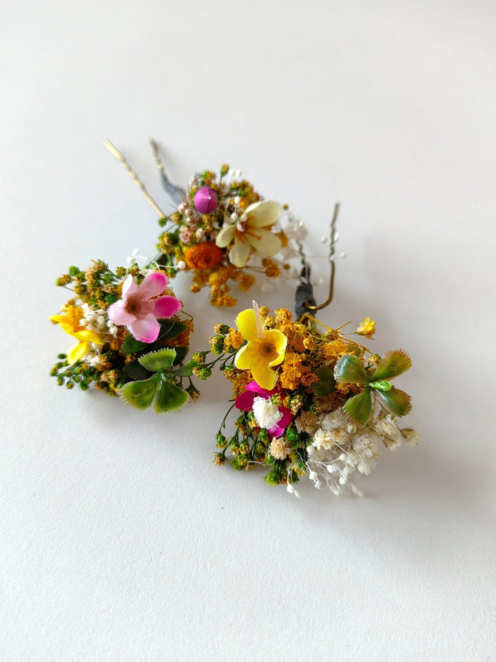 Meadow Flower Hair Pins: Bridal Wildflower Hair Accessories – handmade floral hair accessory by magaela