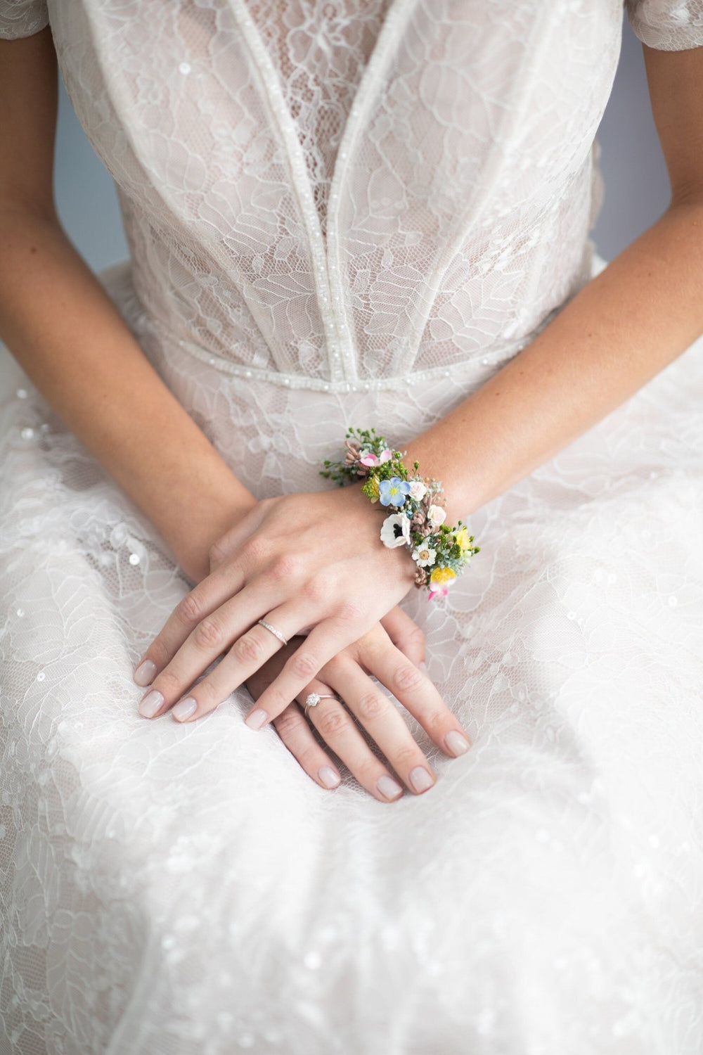 Meadow Flower Wedding Bracelet: Forget - Me - Nots Wrist Corsage – handmade floral hair accessory by magaela