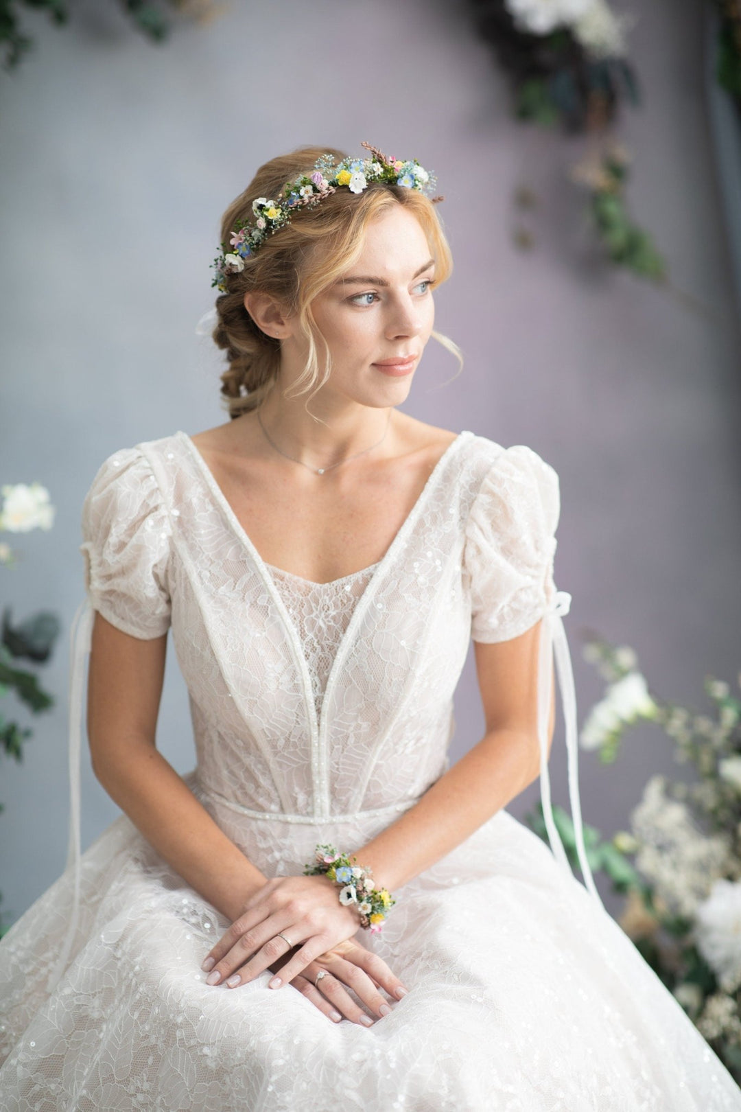 Meadow Flower Wedding Bracelet: Forget - Me - Nots Wrist Corsage – handmade floral hair accessory by magaela