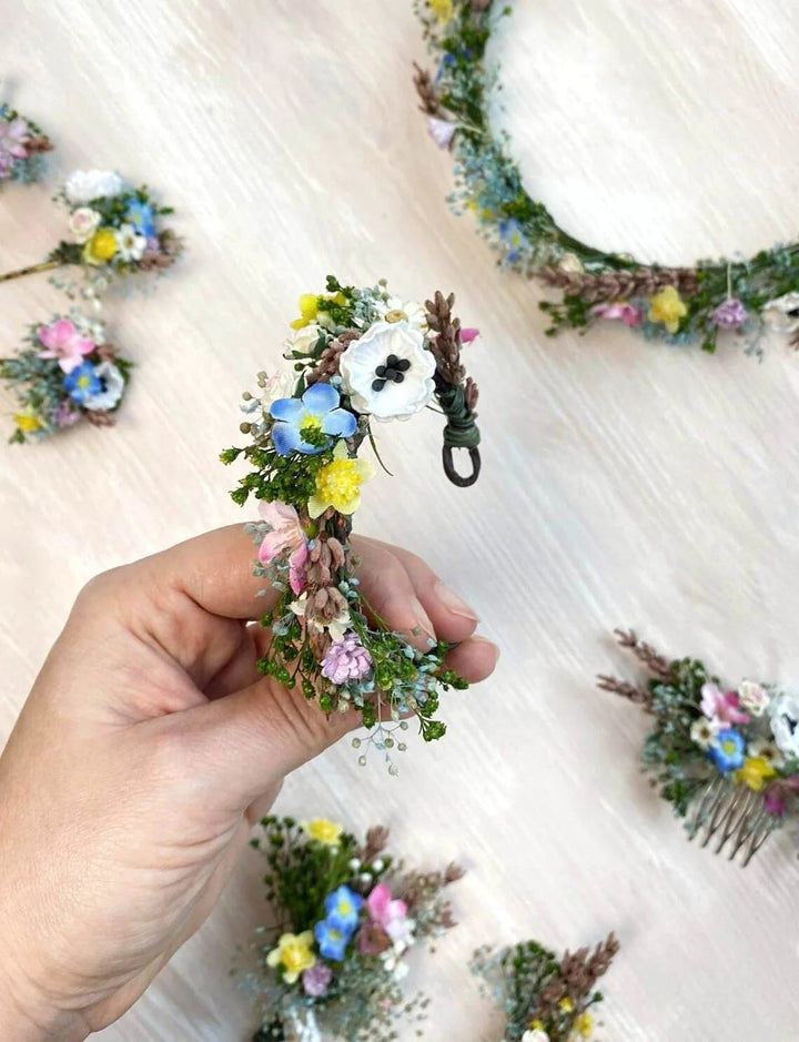 Meadow Flower Wedding Bracelet: Forget - Me - Nots Wrist Corsage – handmade floral hair accessory by magaela