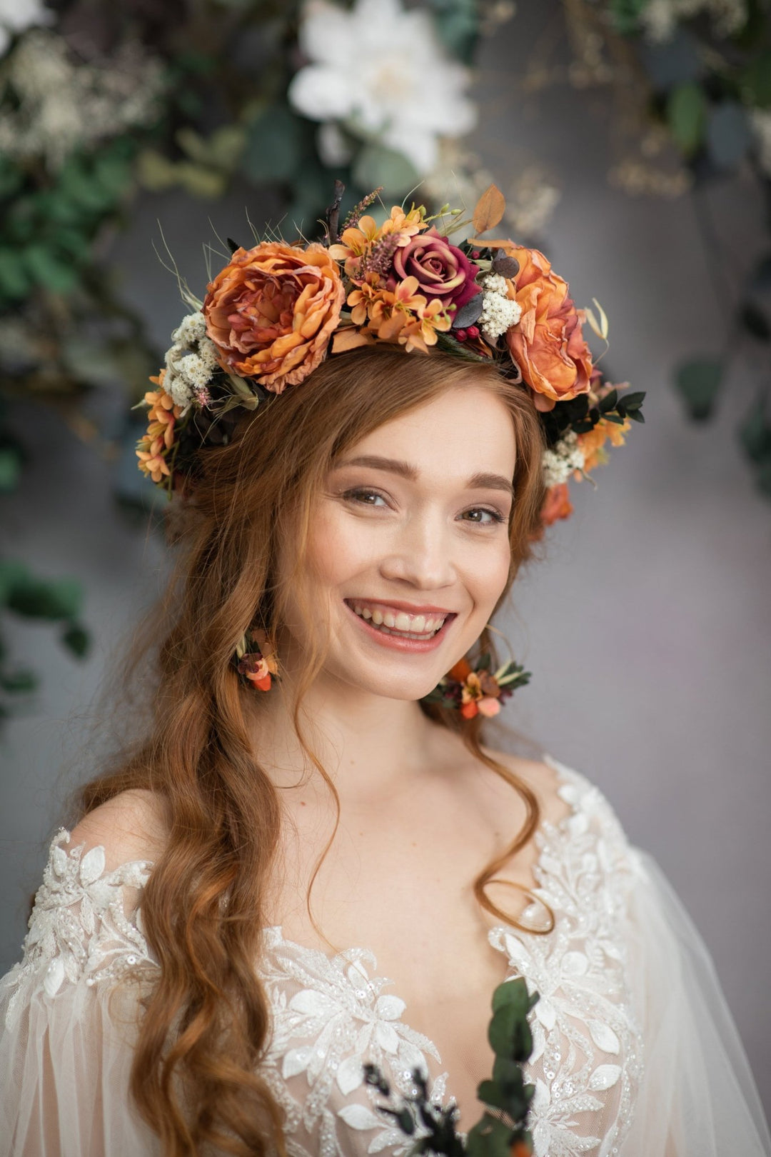 Orange Boho Flower Crown: Fall Wedding Hair Accessories – handmade floral hair accessory by magaela