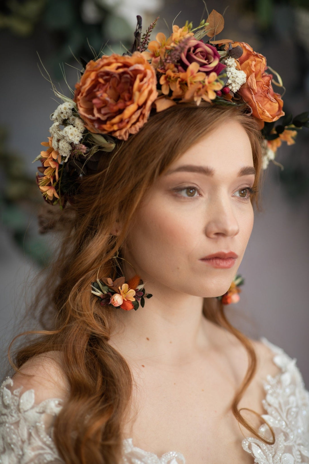 Orange Boho Flower Crown: Fall Wedding Hair Accessories – handmade floral hair accessory by magaela