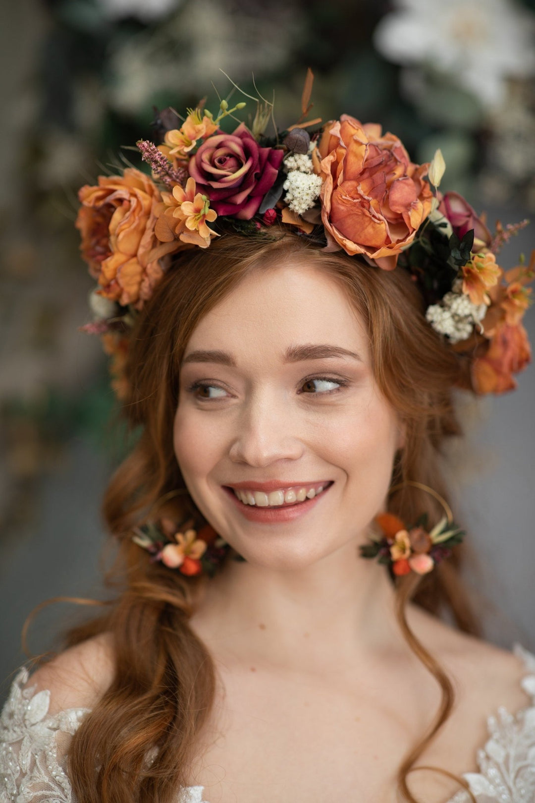 Orange Boho Flower Crown: Fall Wedding Hair Accessories – handmade floral hair accessory by magaela