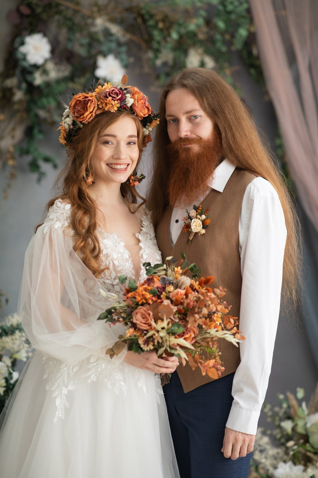 Orange Boho Flower Crown: Fall Wedding Hair Accessories – handmade floral hair accessory by magaela