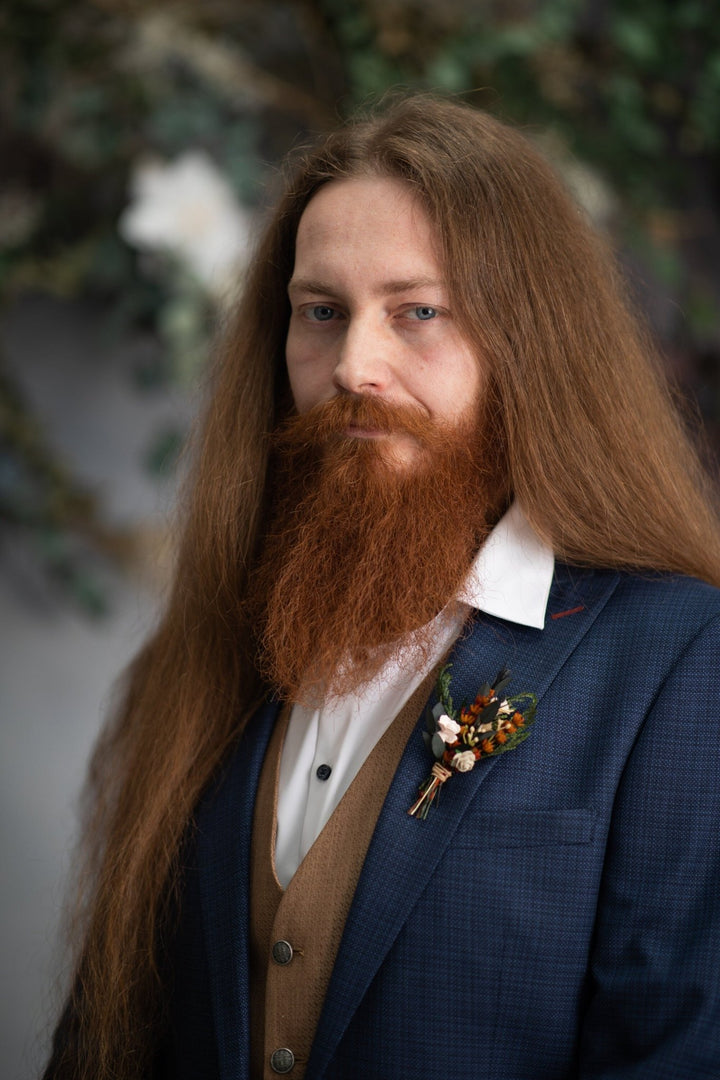 Fall Wedding Boutonniere: Burnt Orange Groomsmen Corsage – handmade floral hair accessory by magaela