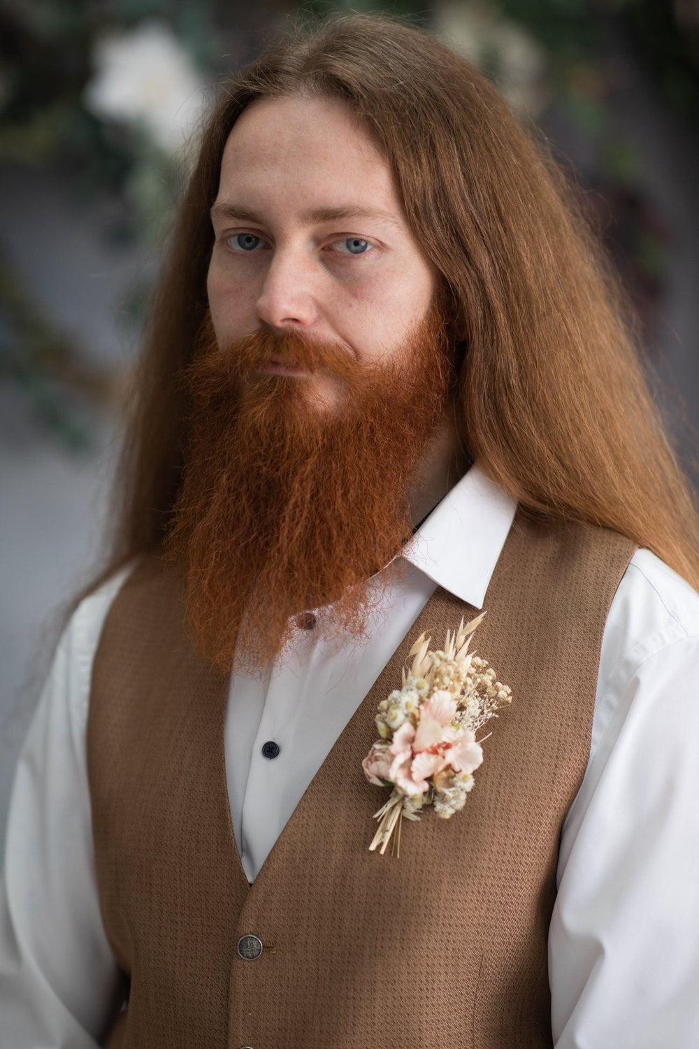 Rustic Blush Flower Boutonniere: Boho Groom Wedding Accessory – handmade floral hair accessory by magaela