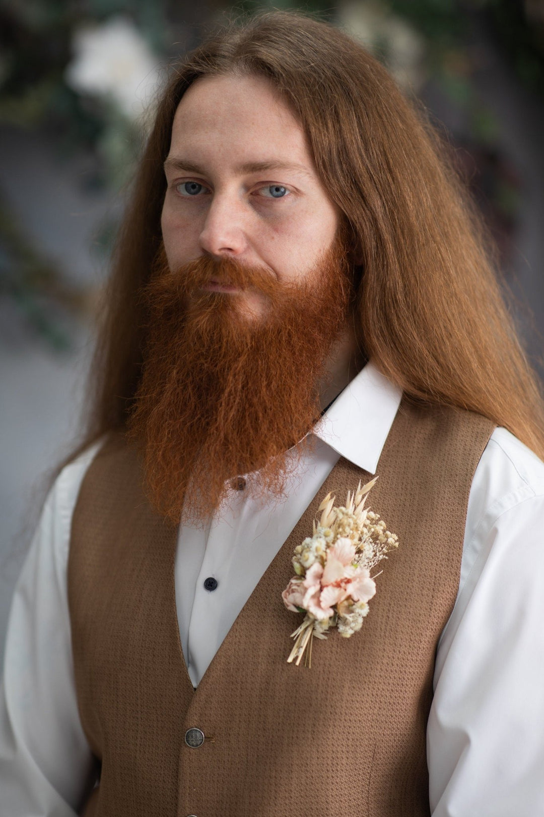 Rustic Blush Flower Boutonniere: Boho Groom Wedding Accessory – handmade floral hair accessory by magaela