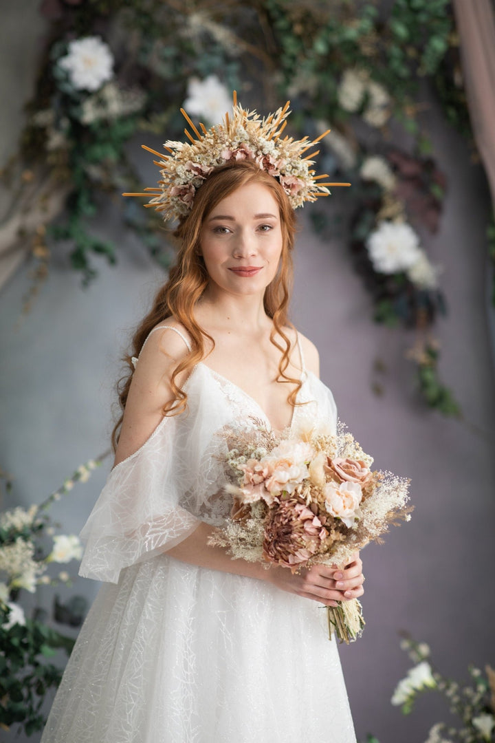 Rustic Pink Wedding Bouquet: Boho Bridal Flower Accessory – handmade floral hair accessory by magaela