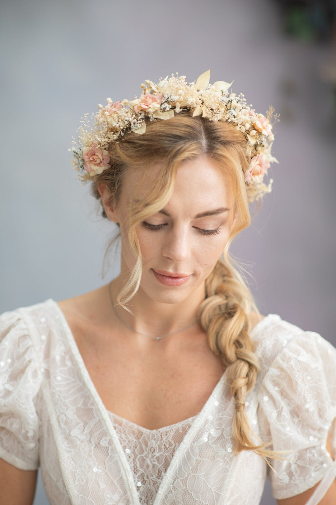 Rustic Flower Hair Crown: Blush Ivory Bridal Hair Wreath – handmade floral hair accessory by magaela