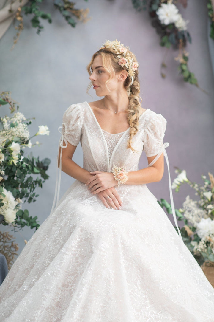 Rustic Flower Hair Crown: Blush Ivory Bridal Hair Wreath – handmade floral hair accessory by magaela