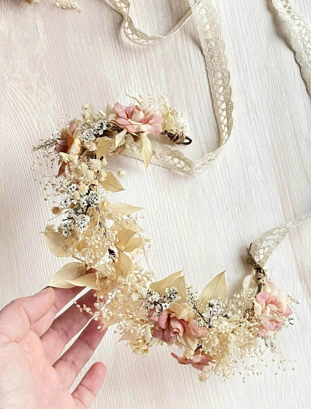 Rustic Flower Hair Crown: Blush Ivory Bridal Hair Wreath – handmade floral hair accessory by magaela