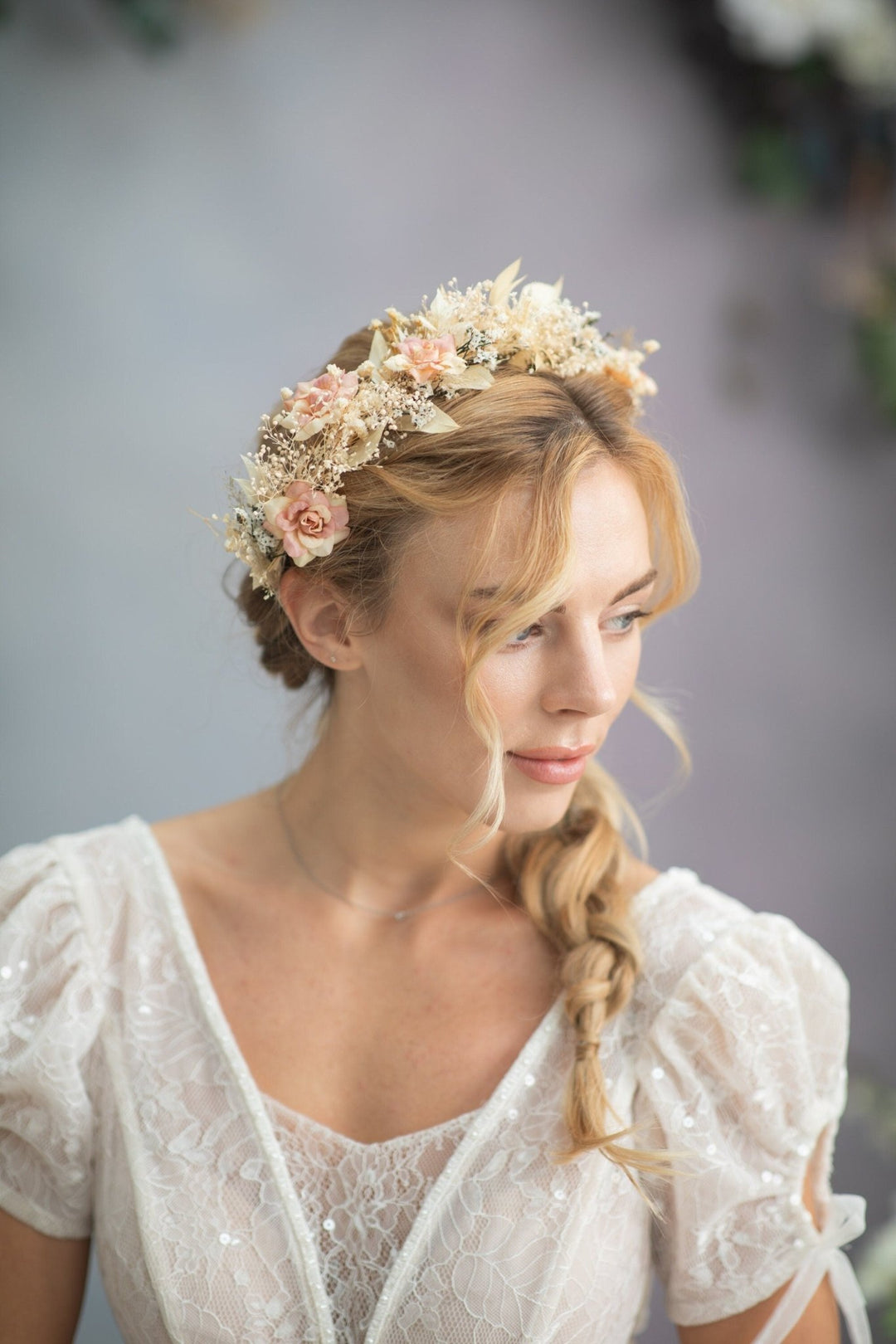 Rustic Flower Hair Crown: Blush Ivory Bridal Hair Wreath – handmade floral hair accessory by magaela