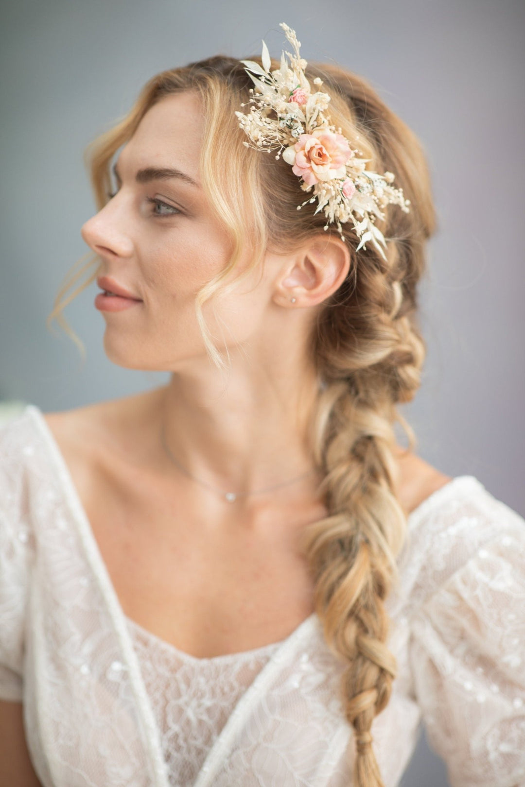 Rustic Blush Flower Hair Comb: Bridal Headpiece, Wedding Jewelry – handmade floral hair accessory by magaela