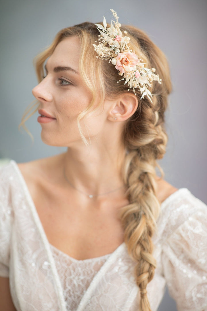 Rustic Blush Flower Hair Comb: Bridal Headpiece, Wedding Jewelry – handmade floral hair accessory by magaela