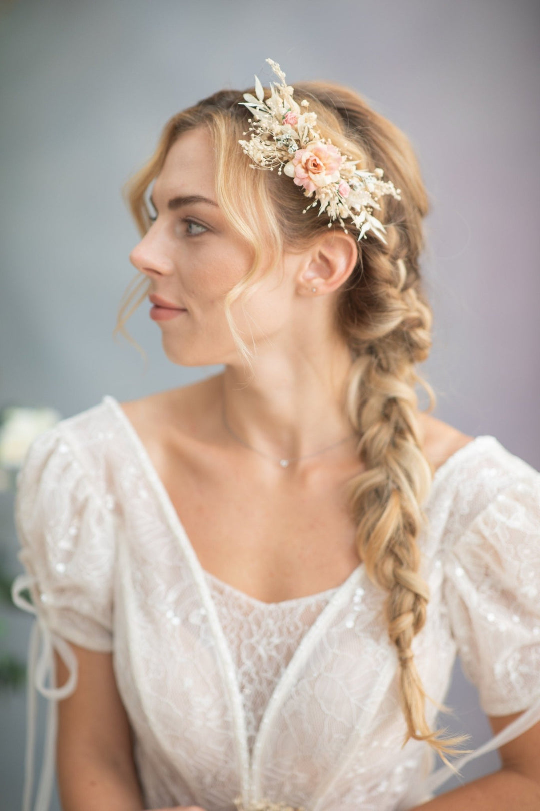 Rustic Blush Flower Hair Comb: Bridal Headpiece, Wedding Jewelry – handmade floral hair accessory by magaela