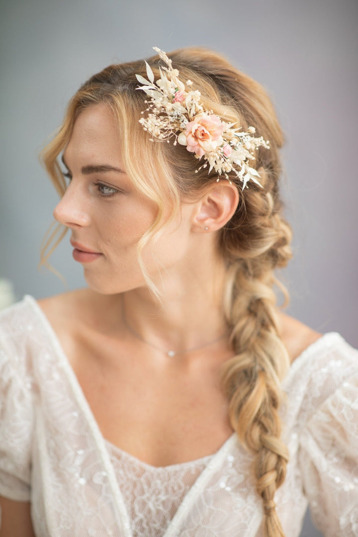 Rustic Blush Flower Hair Comb: Bridal Headpiece, Wedding Jewelry – handmade floral hair accessory by magaela