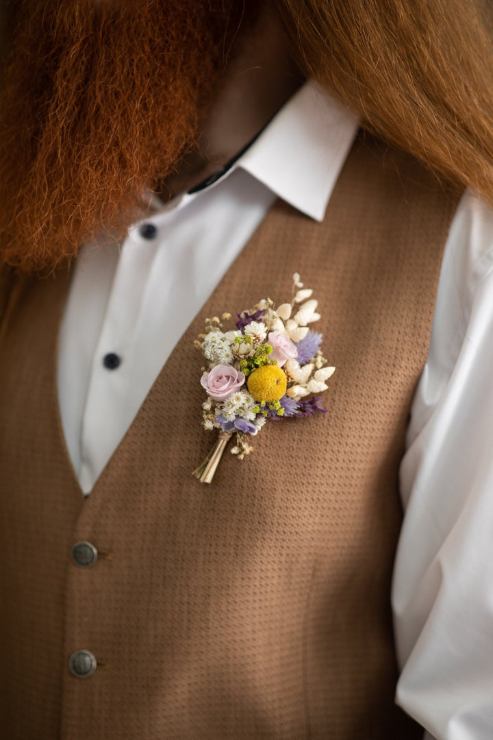 Lavender Meadow Flower Boutonniere: Wedding Groom Corsage – handmade floral hair accessory by magaela