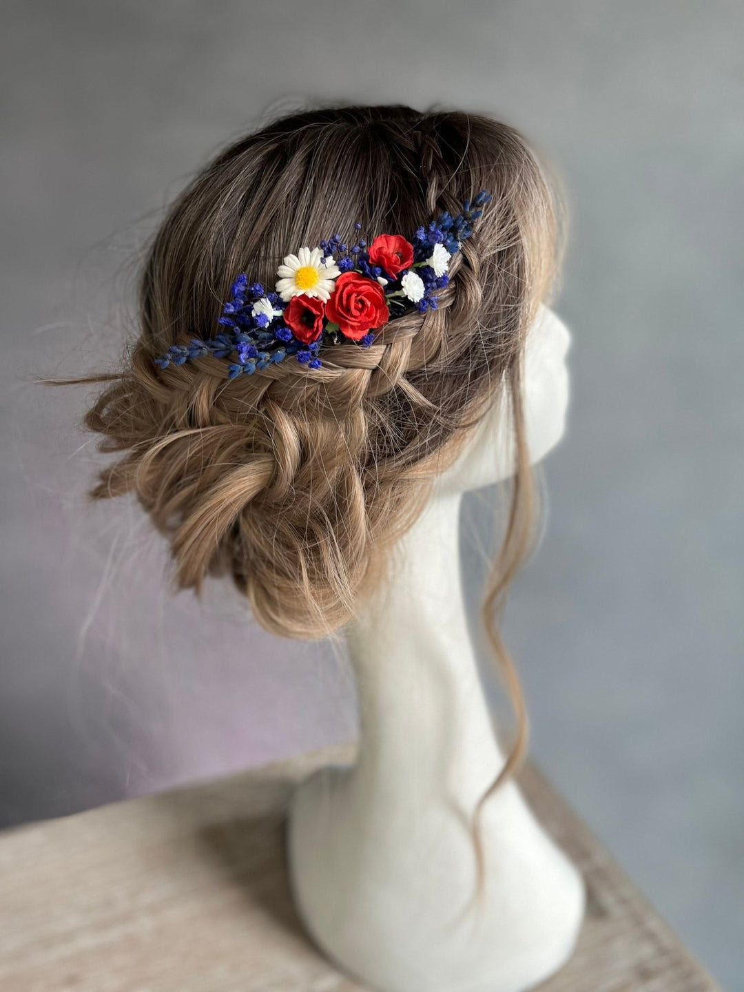 Lavender Poppy Flower Hair Comb: Natural Meadow Wedding Accessory – handmade floral hair accessory by magaela