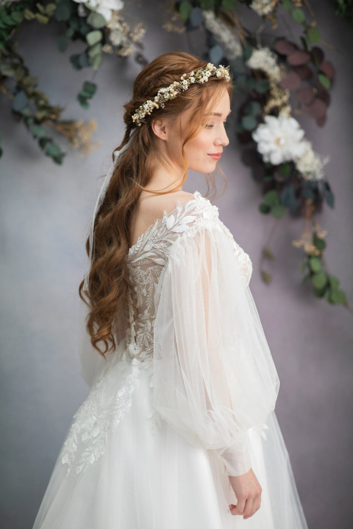 Dried Flower Wedding Crown: Greenery Bridal Headpiece – handmade floral hair accessory by magaela