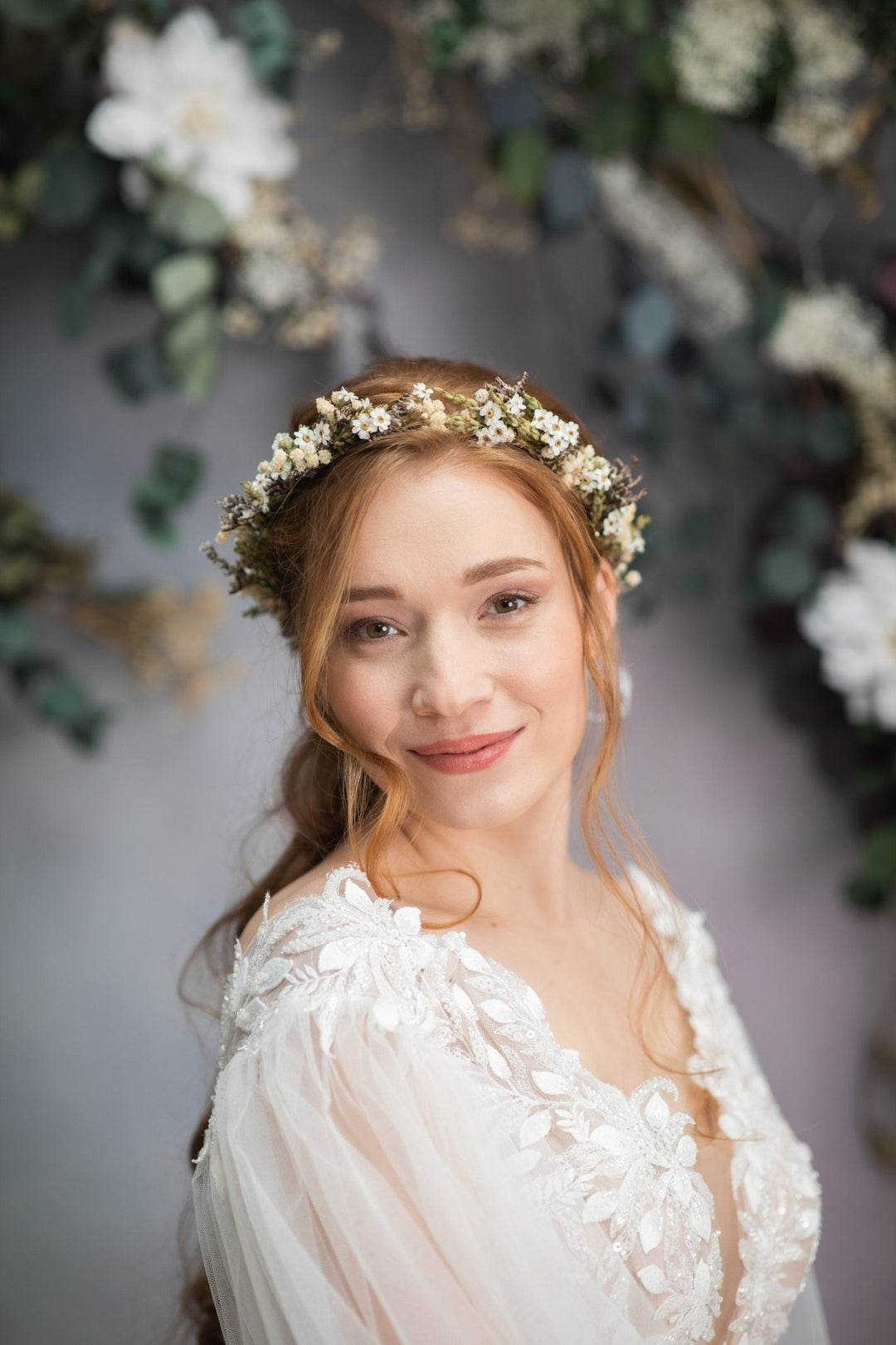 Dried Flower Wedding Crown: Greenery Bridal Headpiece – handmade floral hair accessory by magaela