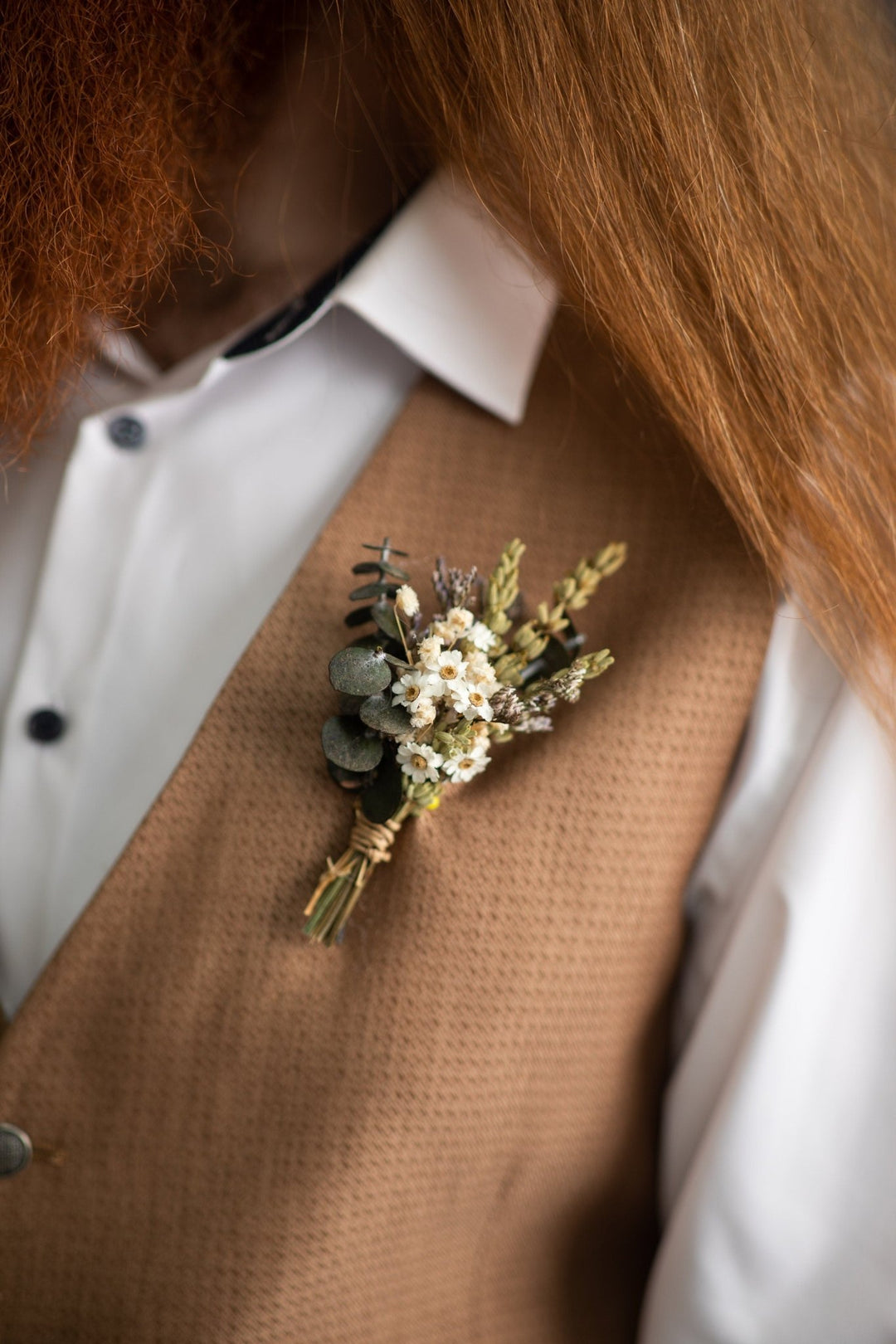 Greenery Boutonniere: Dried Eucalyptus Wedding Buttonhole – handmade floral hair accessory by magaela