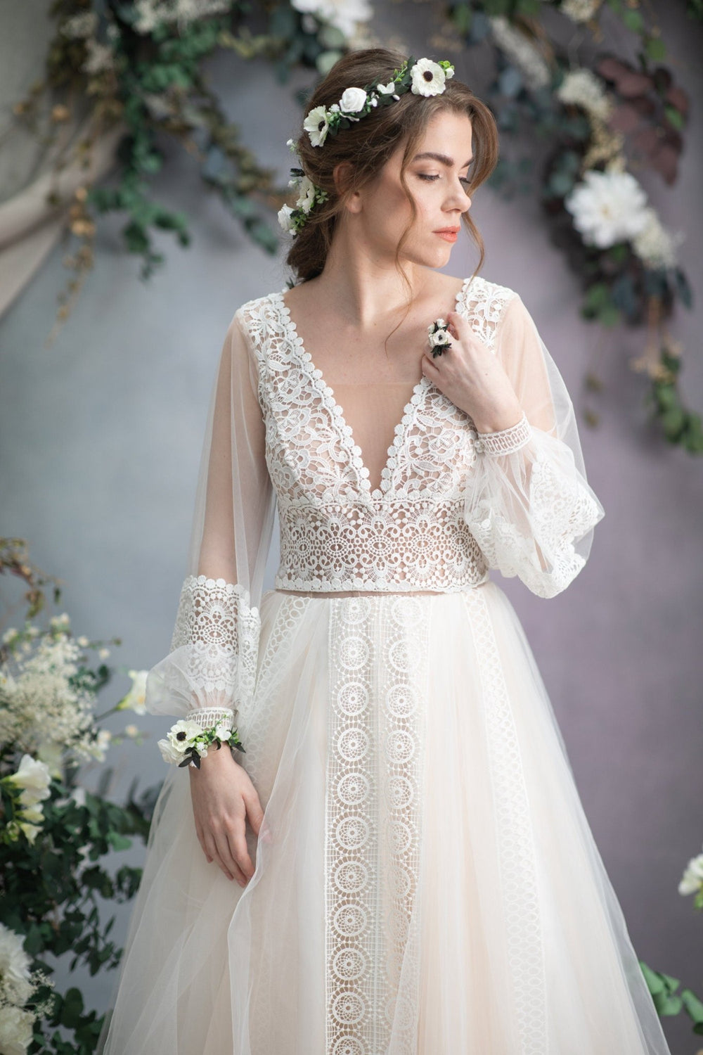 Anemone Flower Ring: Adjustable Floral Bridal Jewelry – handmade floral hair accessory by magaela