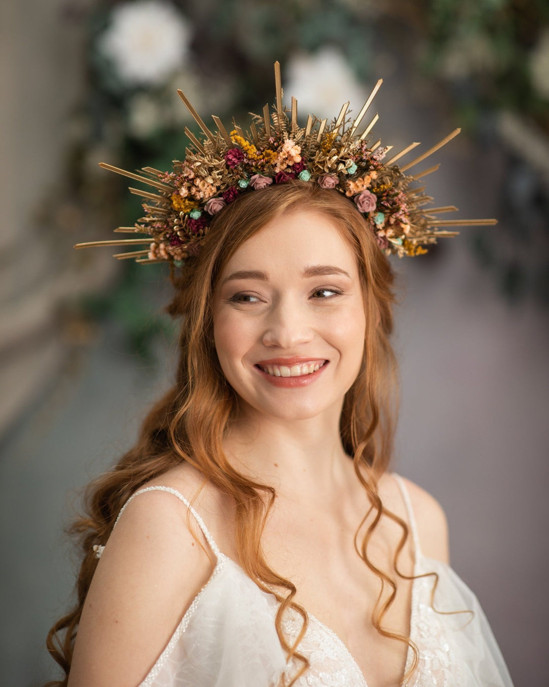 Autumn Flower Halo Crown: Burgundy Pink Wedding Headband – handmade floral hair accessory by magaela