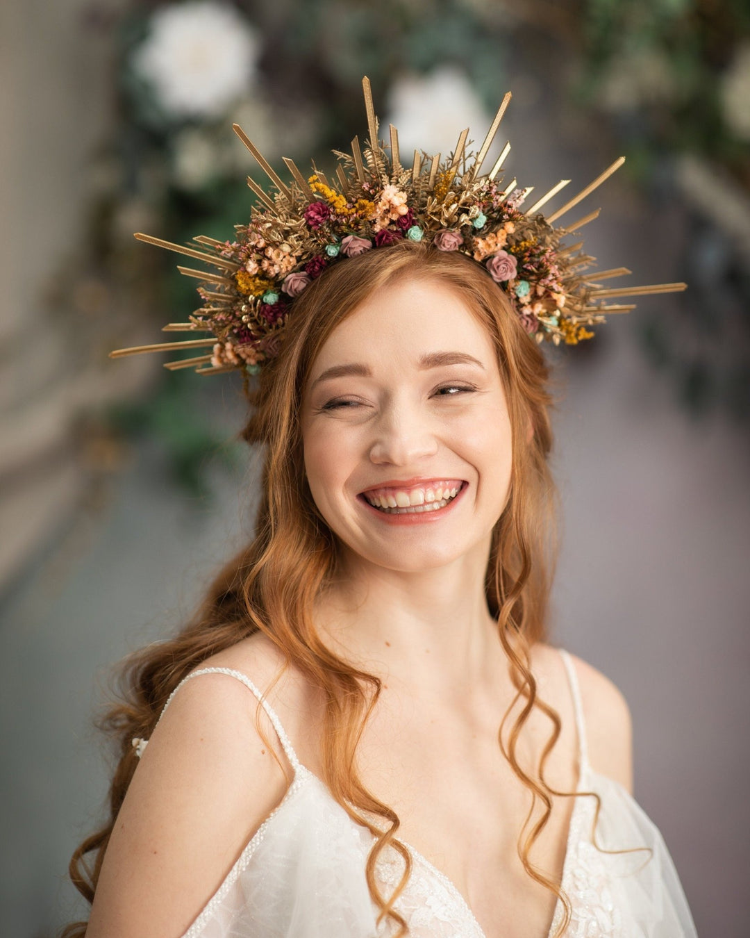 Autumn Flower Halo Crown: Burgundy Pink Wedding Headband – handmade floral hair accessory by magaela