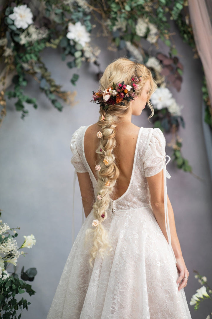 Autumn Flower Hair Comb: Burgundy Magenta Wedding Hair Accessory – handmade floral hair accessory by magaela