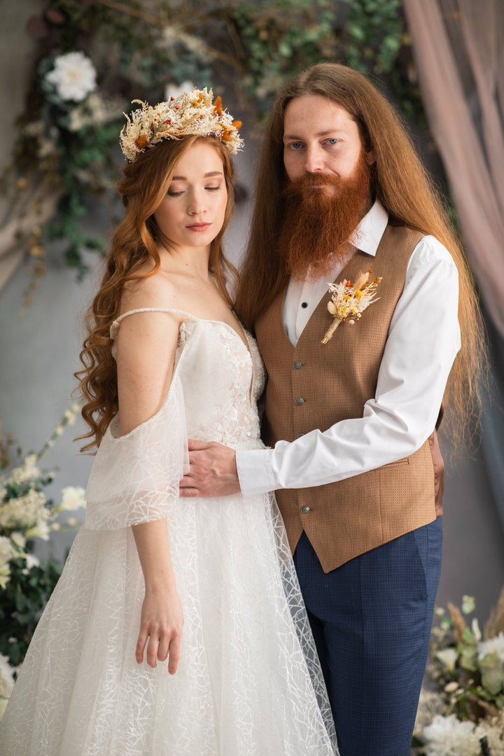 Fall Wedding Dried Flower Boutonniere: Orange & Yellow Groom Corsage – handmade floral hair accessory by magaela