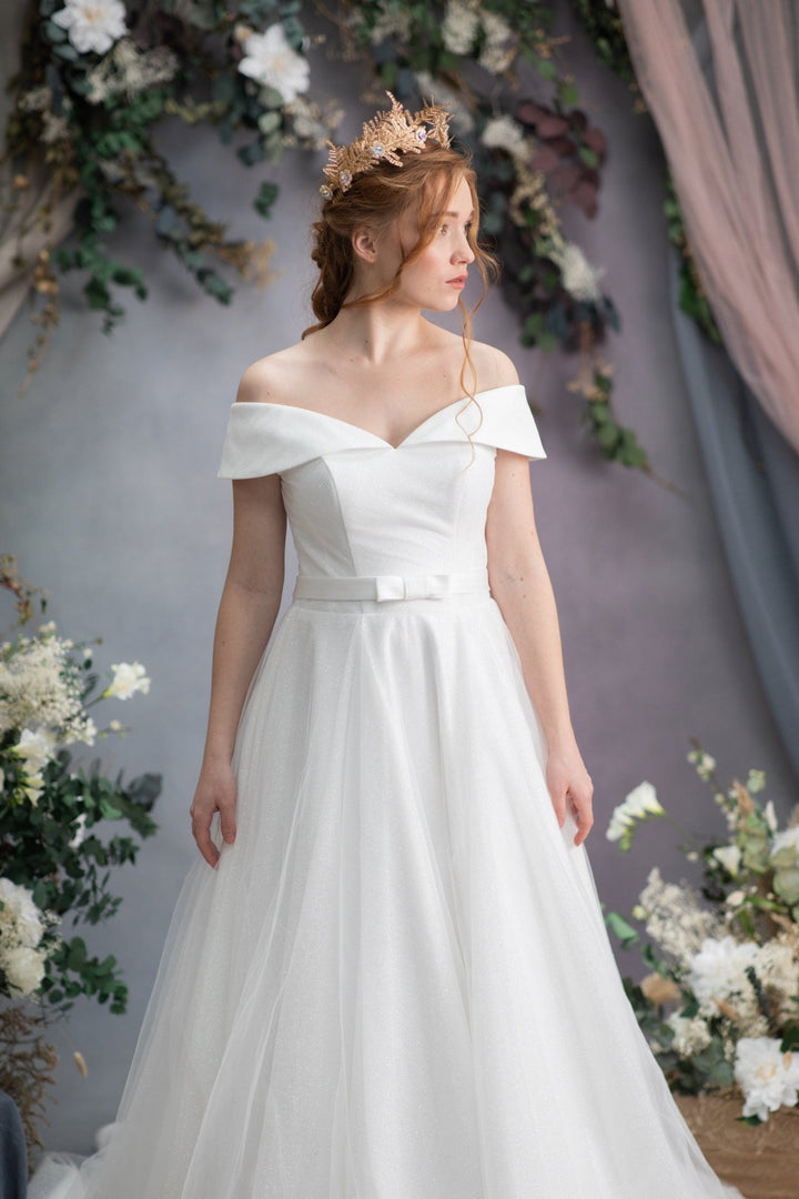 Golden Wedding Crown: Elegant Flower & Leaf Hair Tiara – handmade floral hair accessory by magaela