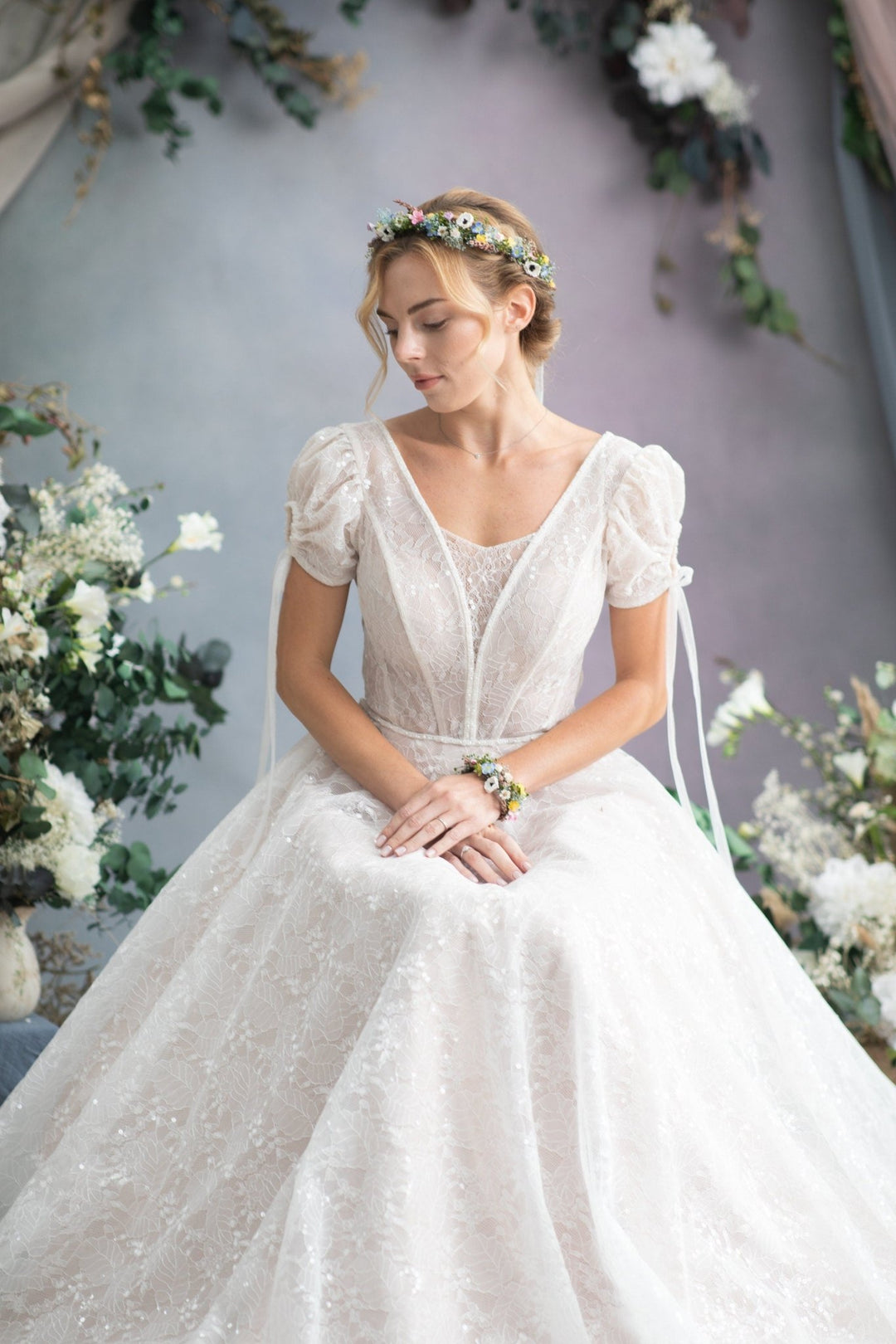 Meadow Flower Wedding Bracelet: Forget - Me - Nots Wrist Corsage – handmade floral hair accessory by magaela