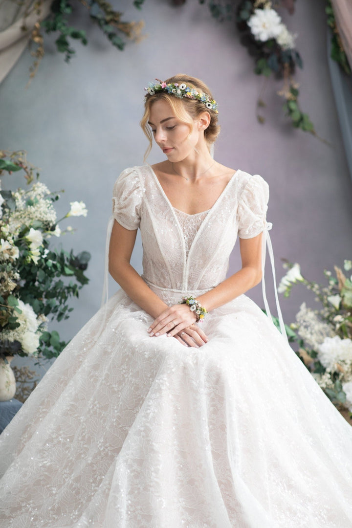 Meadow Flower Wedding Bracelet: Forget - Me - Nots Wrist Corsage – handmade floral hair accessory by magaela