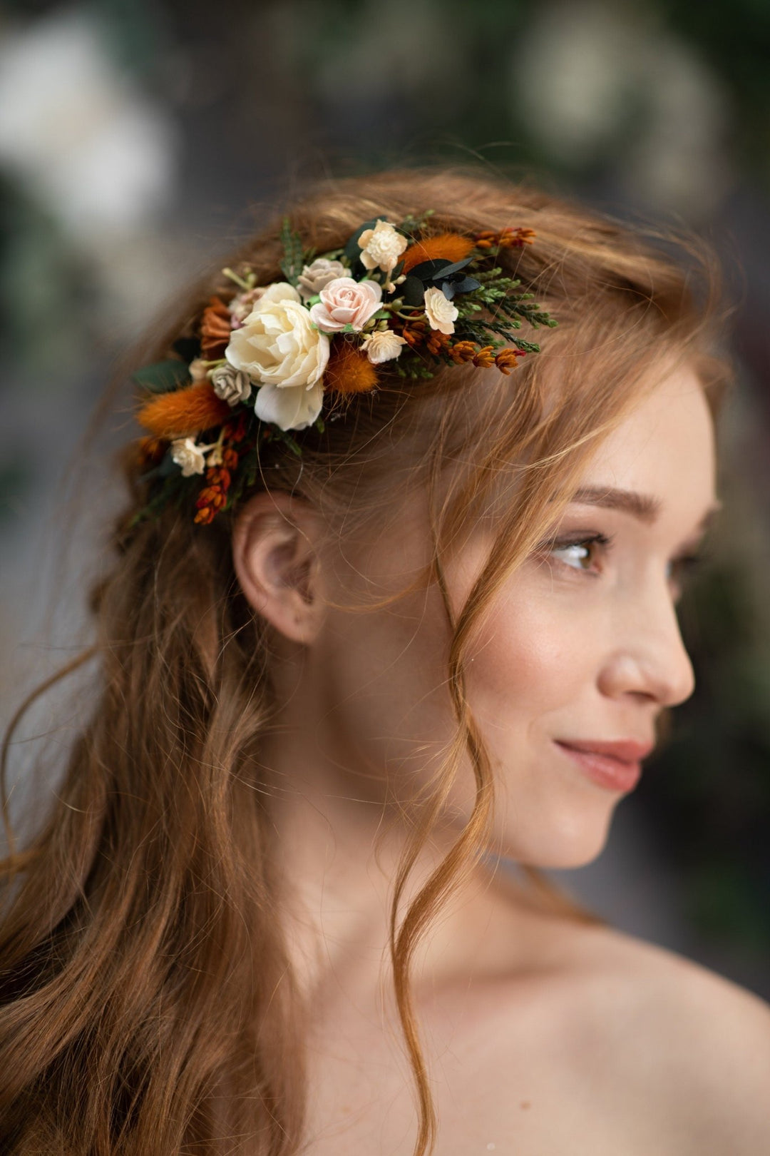 Burnt Orange Flower Hair Comb: Terracotta Wedding Headpiece – handmade floral hair accessory by magaela