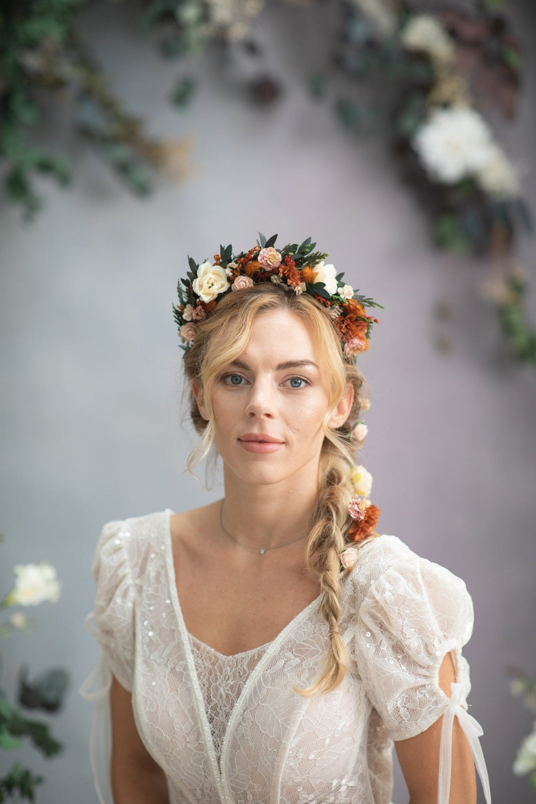 Autumn Wedding Flower Headband: Burnt Orange & Ivory Roses – handmade floral hair accessory by magaela