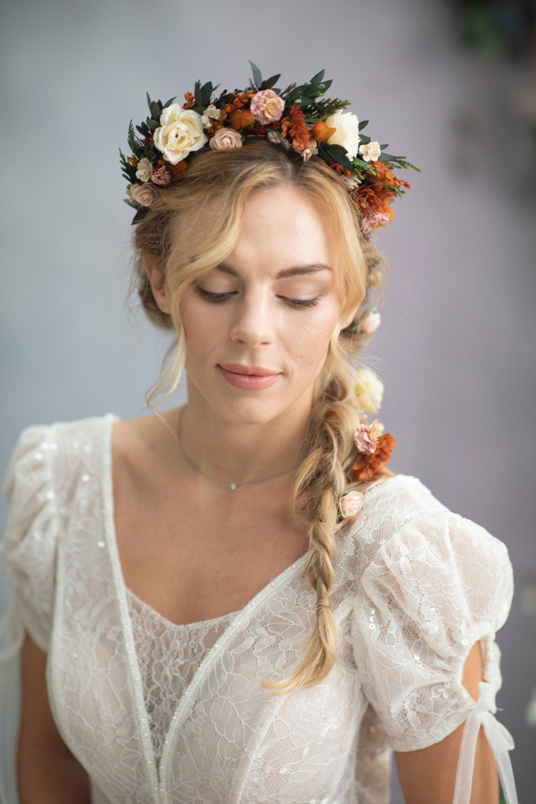 Autumn Wedding Flower Headband: Burnt Orange & Ivory Roses – handmade floral hair accessory by magaela