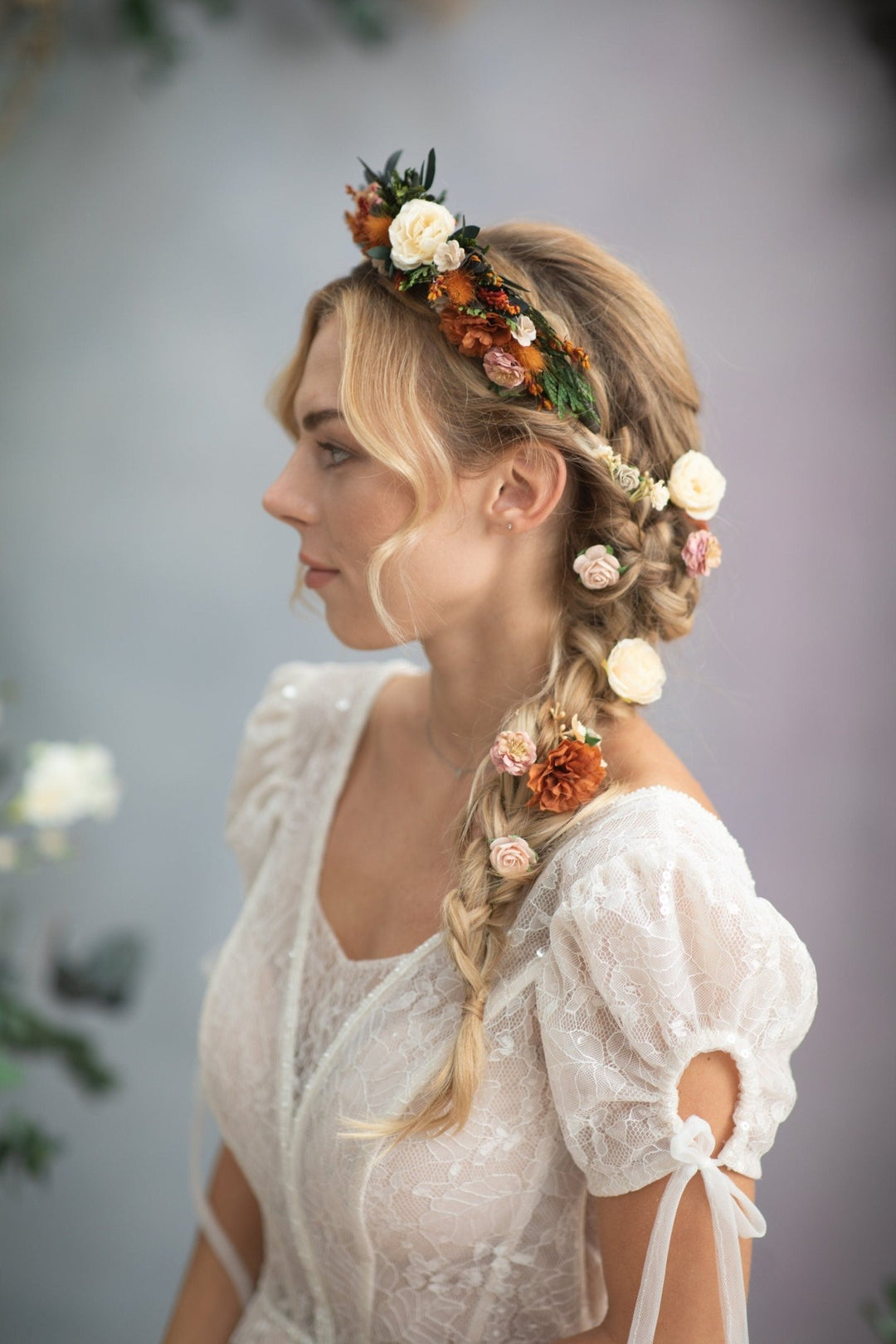 Bridal Flower Hair Pins: Ivory, Cream & Burnt Orange Roses - Set of 7 – handmade floral hair accessory by magaela